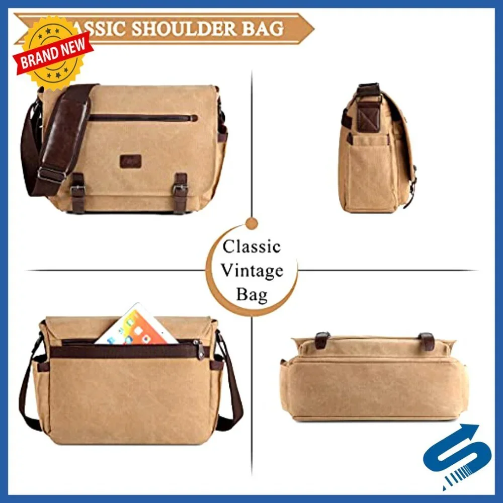 Vintage Canvas Messenger Bag Water Resistant Laptop Satchel Work School College